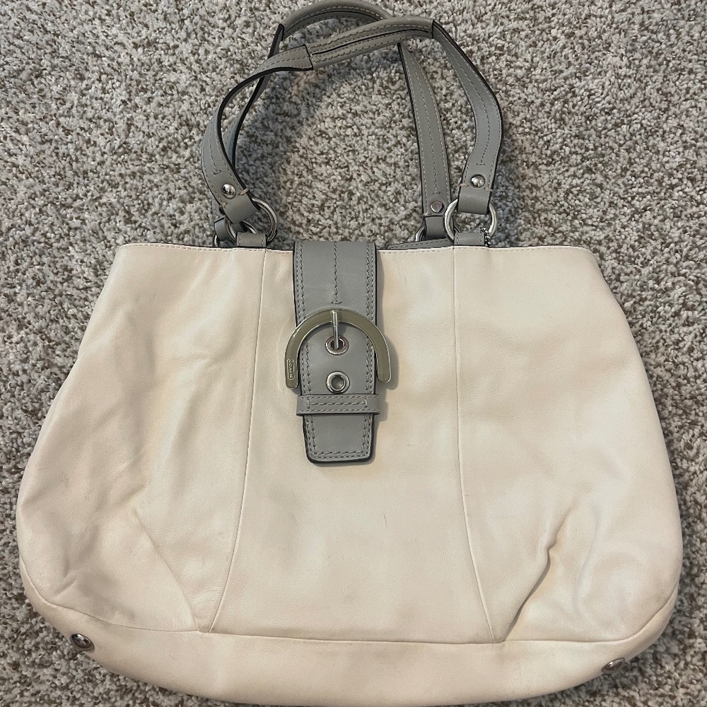 Cream and Gray Coach Purse